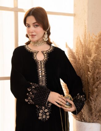 Velvet Shirt with Sheesha & Puff Embroidery